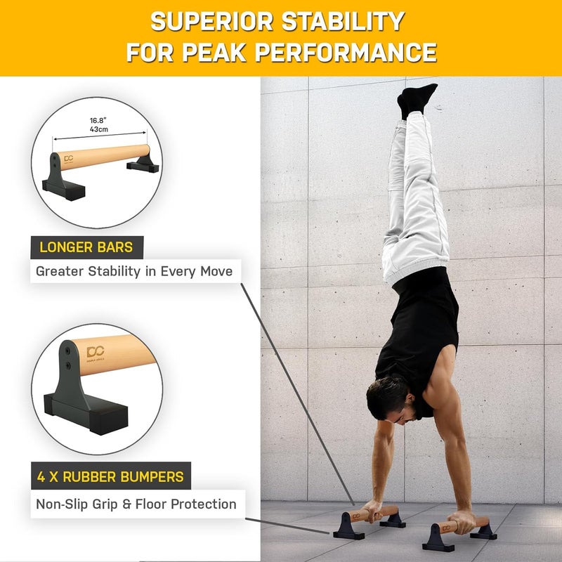 Double Circle Parallettes Push Up Bar with Ergonomic Wooden Handles - Calisthenics Equipment - Non-slip Parallel Bars for Strength Training and Calisthenics - Pushup Handles Parallettes Bars - Image 5